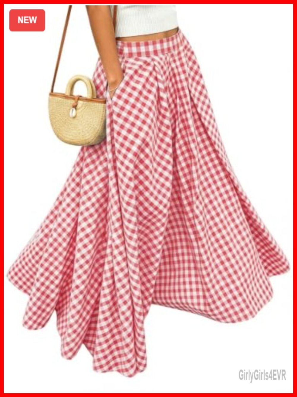 Plaid Gingham Maxi Skirt Swing Flared High Rise A-Line Long Summer Skirt